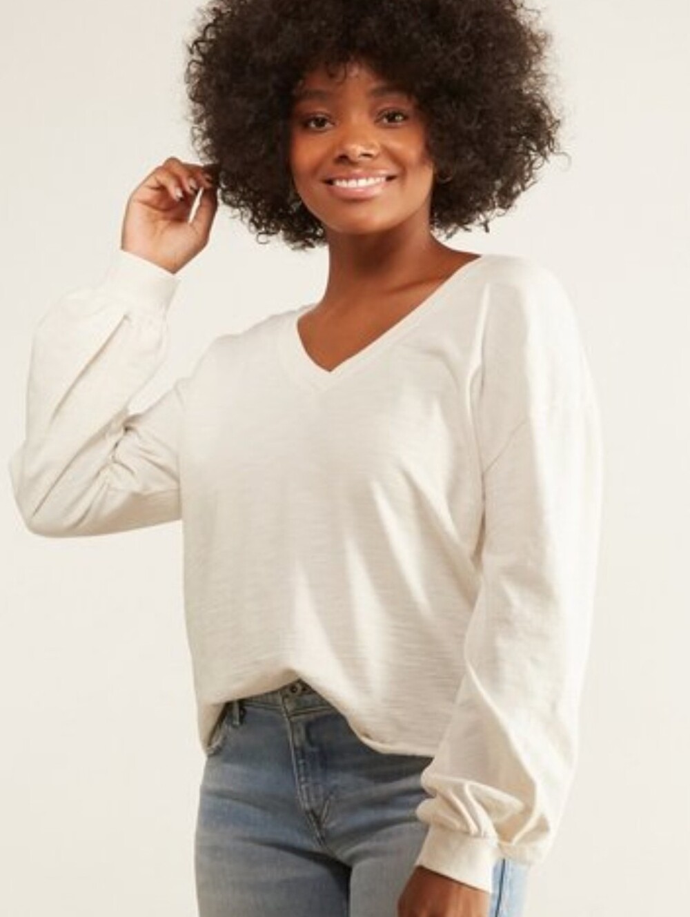 Nation LTD Willa Top Off White Cotton Boxy Relaxed Raw Hem Made In Peru